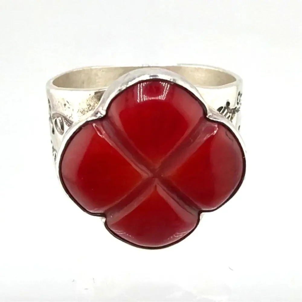 Jay King Mine Finds Carved Red Coral Flower Ring 6.5 - Picture 2 of 8
